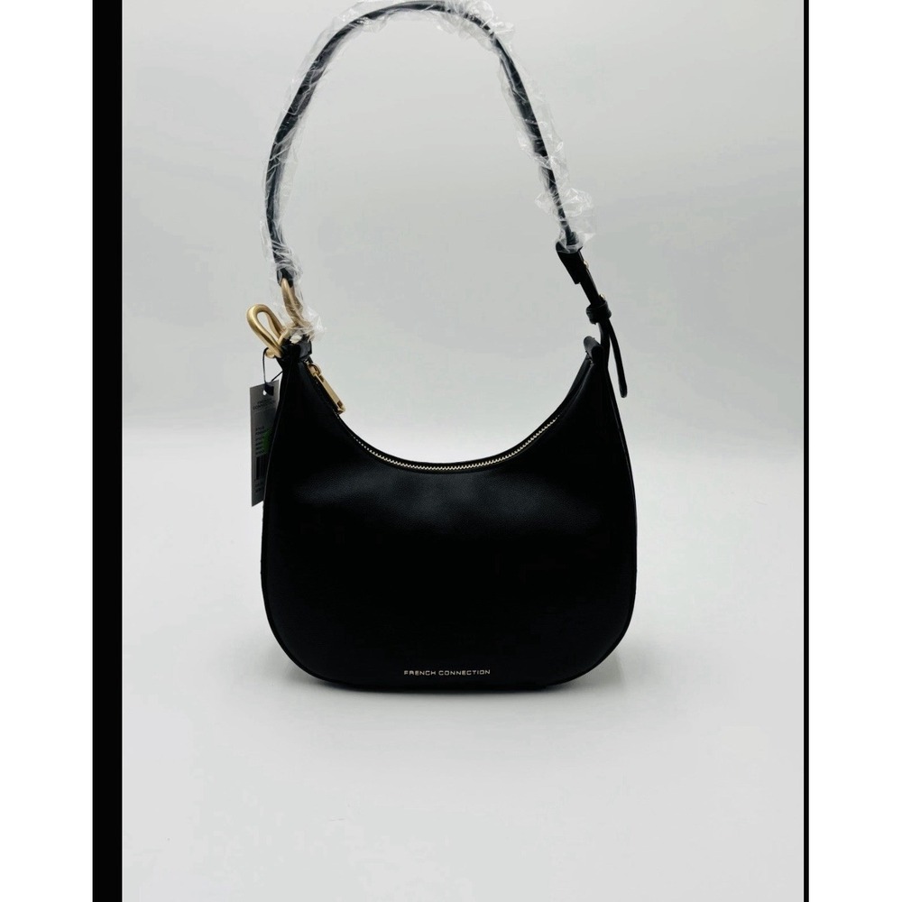 NWT‎ French Connection Black Smooth Shoulder Bag Moritz Style Gold